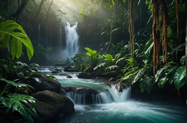 La niebla de las cascadas de la selva