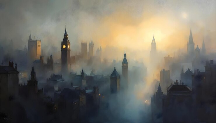 Niebla en las ciudades Paisaje Fondo
