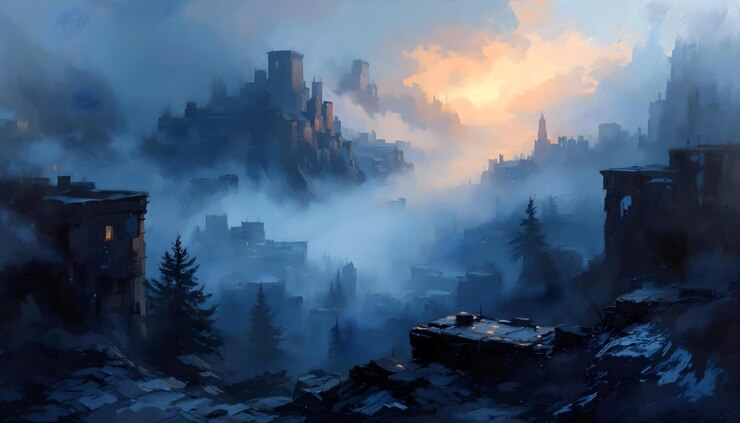Niebla en las ciudades Paisaje Fondo