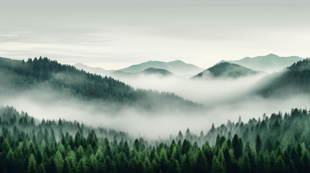 Niebla Esmeralda Un paisaje de arte moderno de bosque verde y brumoso