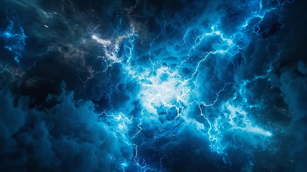 Foto niebla explosión abstracta cosmos energía cósmica azul nebulosa relámpago chemis explosión campo de fusión fría azul