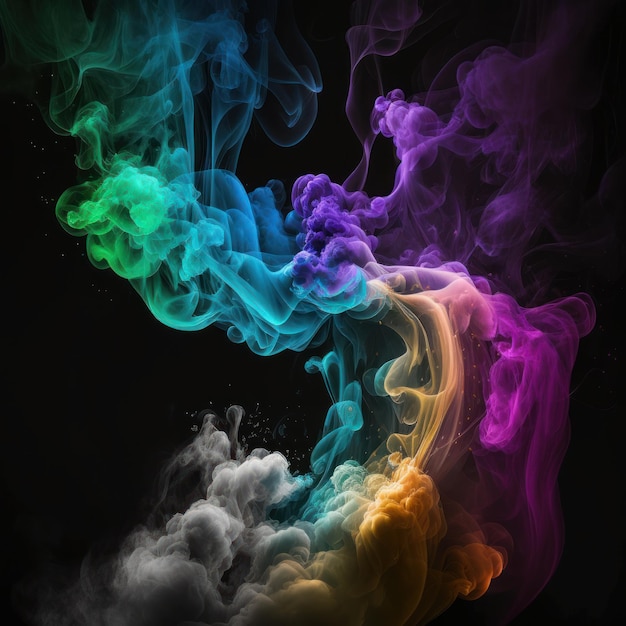 Niebla de humo de colores de fantasía y nubes en AI generativo negro