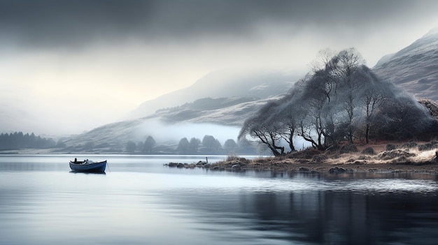 Niebla de invierno sobre un lago de mar tranquilo un fondo de lago de mar silencioso