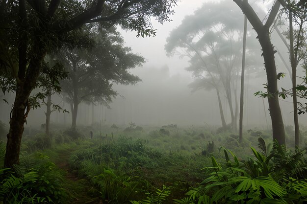 Foto la niebla de la mañana de la jungla