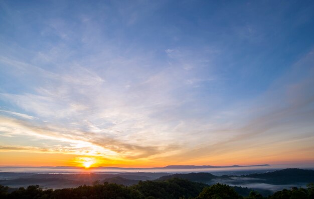 niebla de la mañana en la montaña