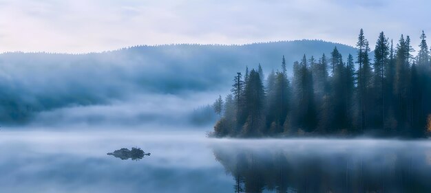 La niebla de la mañana sobre un lago brumoso