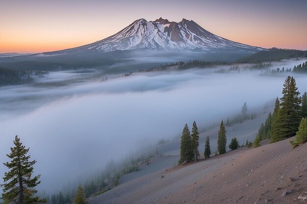 La niebla de la mañana en el volcán Lassen