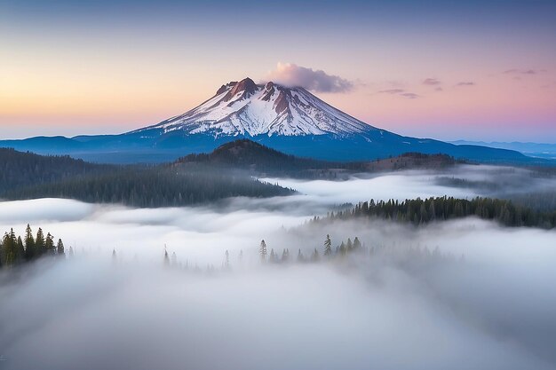 La niebla de la mañana en el volcán Lassen