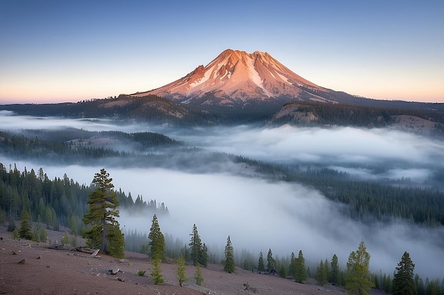 La niebla de la mañana en el volcán Lassen