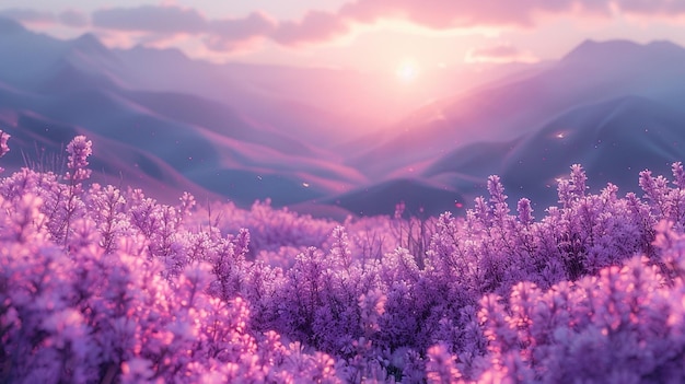 Foto la niebla pastel de lavanda que se levanta de los valles papel tapiz