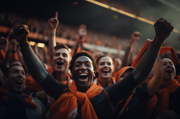 Foto niederländische fans bejubeln ihre mannschaft von den tribünen aus