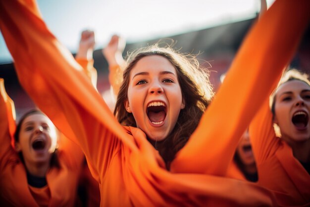 Niederländische Fußballfans in einem WM-Stadion unterstützen die Nationalmannschaft