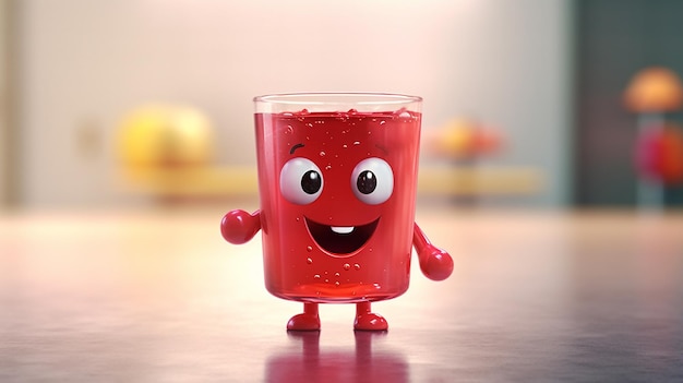 Niedliche 3D-Cartoon-Cranberry-Saft-Figur, erstellt durch generative KI