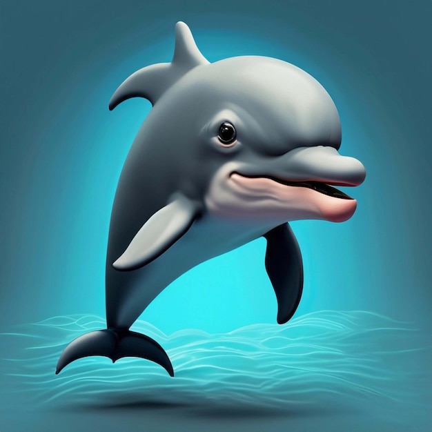 Niedliche 3D-Cartoon-Delfinfigur mit generativer KI