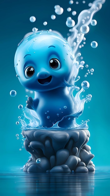 Niedliche 3D-Wasser-Cartoon-Figur-Illustration