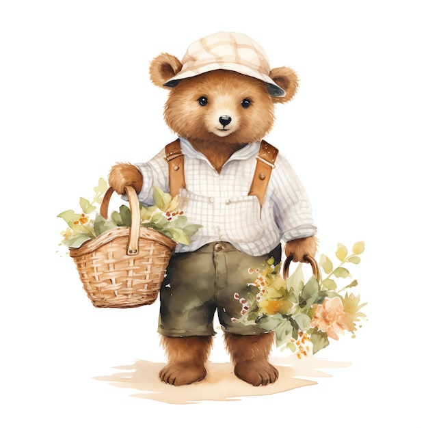 Niedliche Aquarell-Bräutigam-Bär-Illustration, Teddybären-Clipart