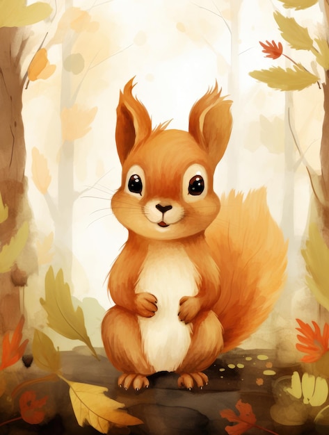 Niedliche Aquarell-Eichhörnchen-Illustration für Kinder