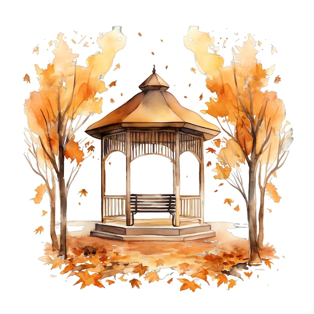 Niedliche Aquarell-Herbst-Gartenpavillon-Illustration