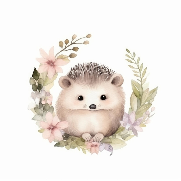 Niedliche Aquarell-Igel-Illustration AI GenerativexA