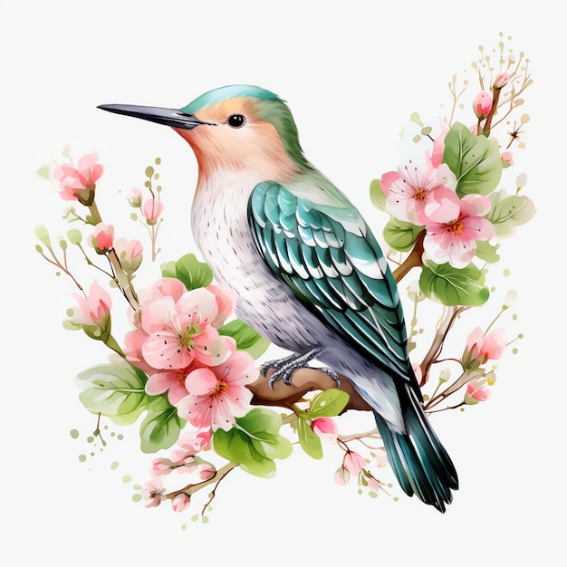 Foto niedliche aquarell-illustrationscliparts für vögel mit nordflackern