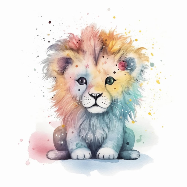 Niedliche Aquarell-Löwenbaby-Illustration AI GenerativexD