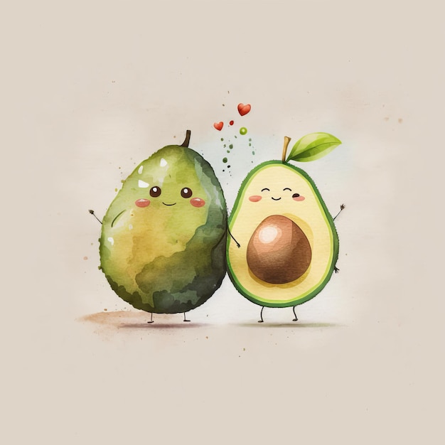 Foto niedliche aquarell-paar-avocado-illustration ai generativexa