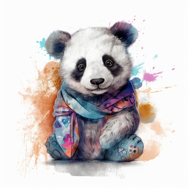 Niedliche Aquarell-Panda-Illustration AI GenerativexD