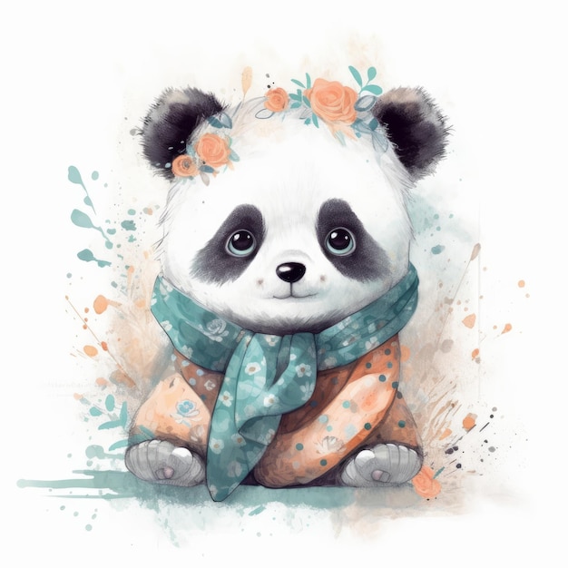 Niedliche Aquarell-Panda-Illustration AI GenerativexD