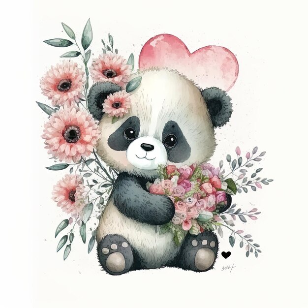 Niedliche Aquarell-Panda-Illustration Generative AIxD