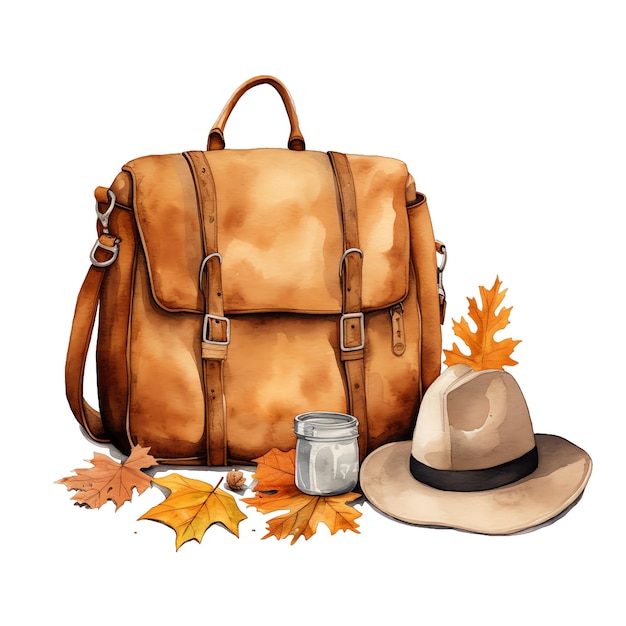 Niedliche Aquarell-Reisetasche mit Herbstlaub-Illustration