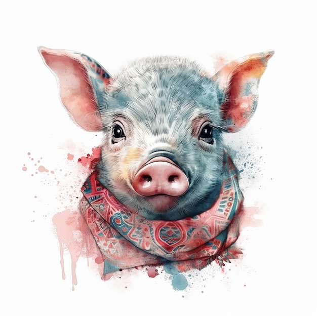 Niedliche Aquarell-Schweinchenillustration AI Generativ