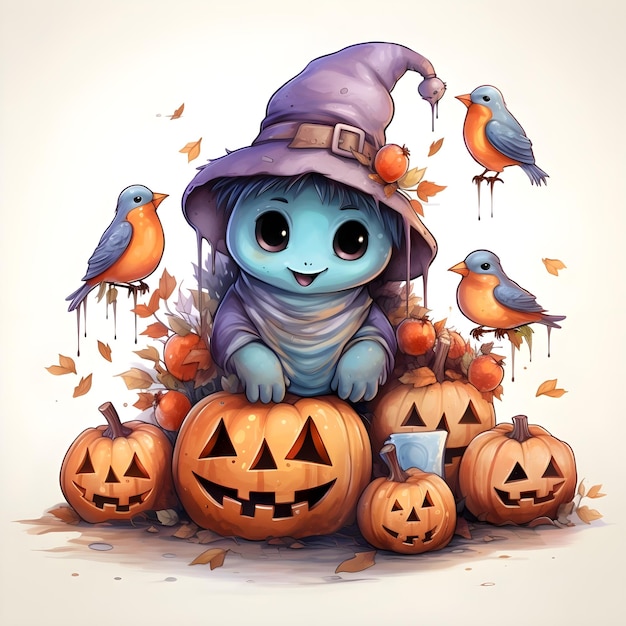 Niedliche Aquarellillustration eines lustigen Social-Media-Beitrags für Halloween-Party-Event