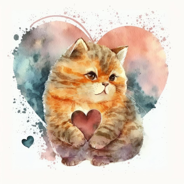 Niedliche Aquarellkatze Illustration AI GenerativexA