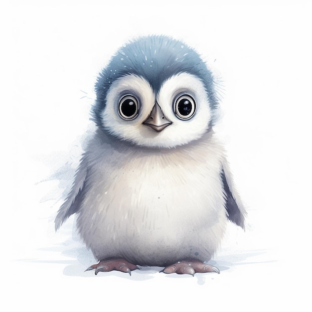 Niedliche Baby-Pinguin-Illustration auf Weiß und Rückseite