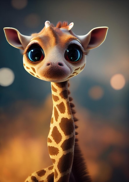 Niedliche Babygiraffe im Cartoon-Stil mit großen Augen, die in die Kamera schauen