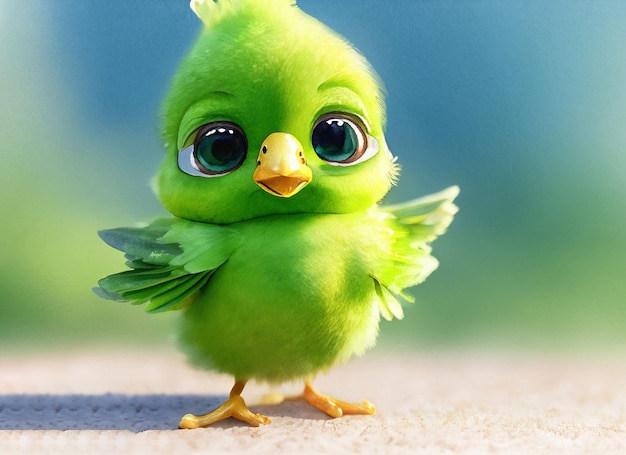 Foto niedliche, babygrüne vogel-wasserfarbe