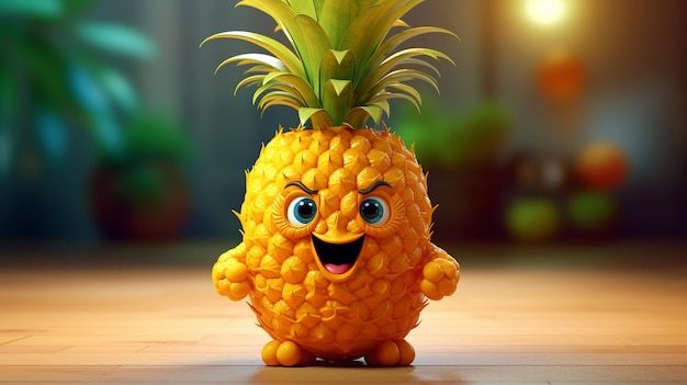 Niedliche Cartoon-Ananas-Figur mit generativer KI