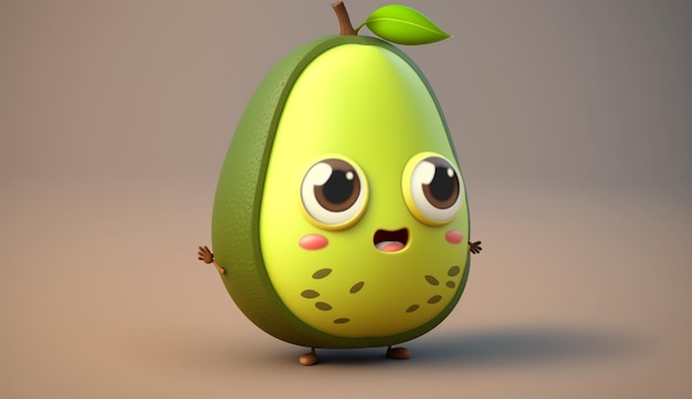 Niedliche Cartoon-Avocado-Figur mit generativer KI