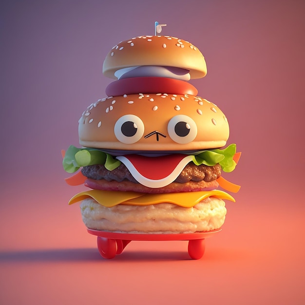 Niedliche Cartoon-Burger-Figur, generiert von KI