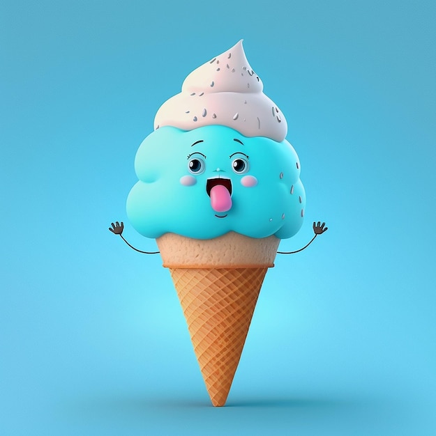 Niedliche Cartoon-Eiscreme-Kegel-Charakter-Illustration durch generative AI