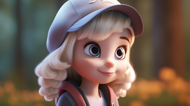 niedliche Cartoon-Figur eines kleinen Mädchens, 3D-gerenderte generative KI