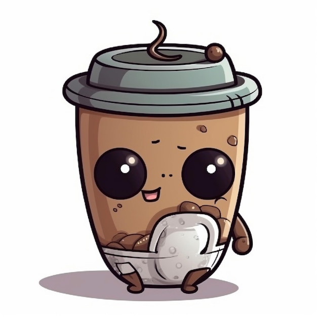 Niedliche Cartoon-Kaffeetassenfigur mit Augen- und Mundillustration