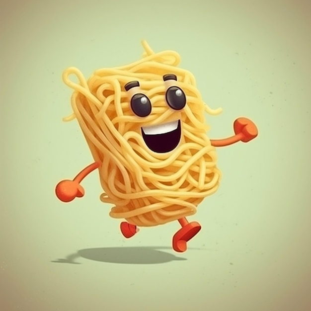 Niedliche Cartoon-Lauf-Pasta-Figur mit generativer KI