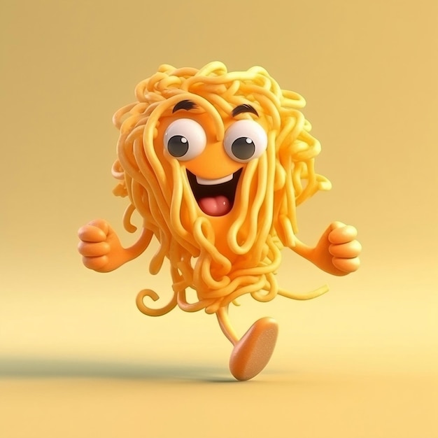 Niedliche Cartoon-Lauf-Pasta-Figur mit generativer KI