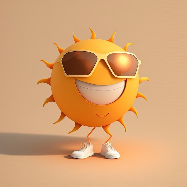 Niedliche Cartoon-Sonne-Figur mit Sonnenbrille