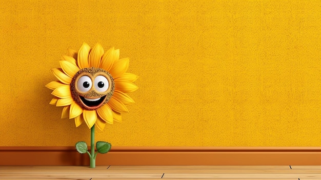 niedliche Cartoon-Sonnenblumen-Charakter-Banner generative KI