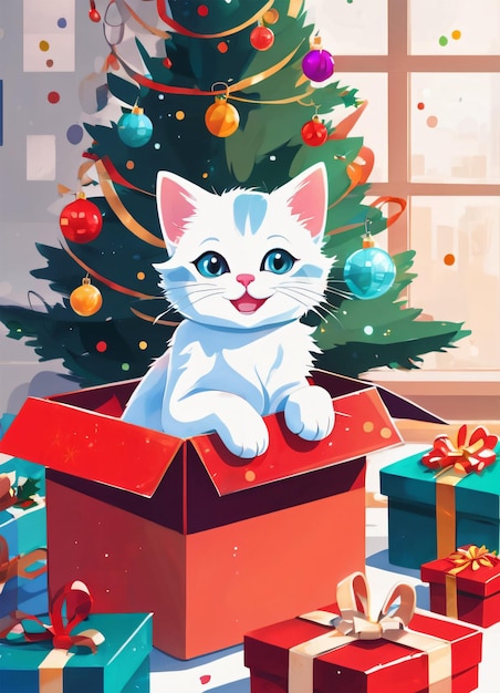 Niedliche Cartoon-Weihnachts-Miezekatze-Illustrations-Grußkarte