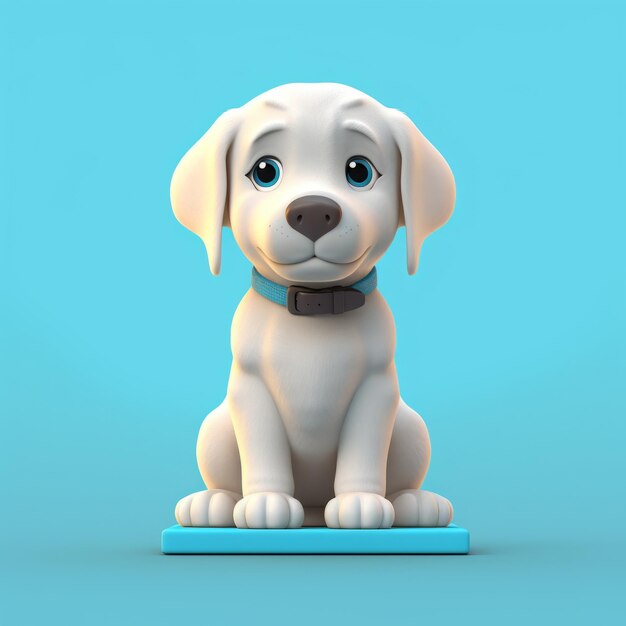 Niedliche Chibi-Labrador-Retriever-3D-Kunst mit filmischem blauem Hintergrund