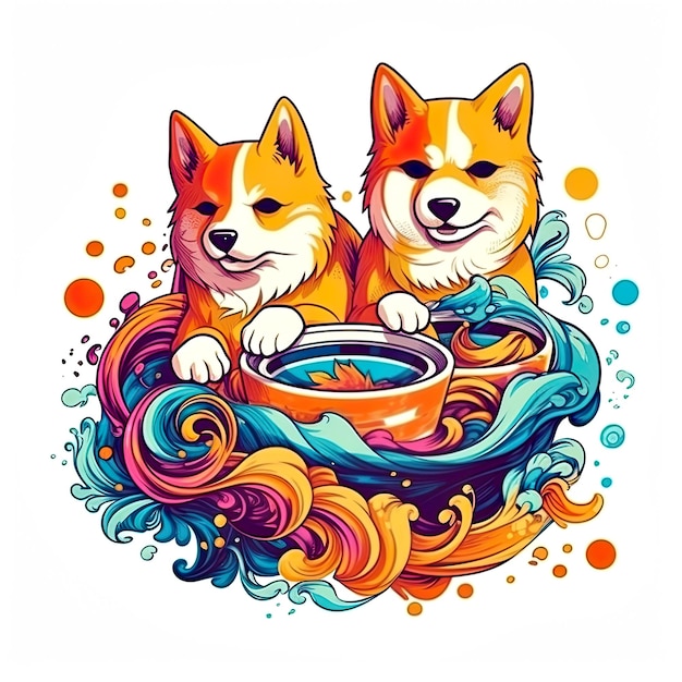 Niedliche generative KI-Illustration für Ramen-Shiba-Inu-Hunde