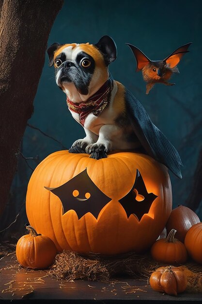 Niedliche Halloween-Französische Bulldogge Ai Generative